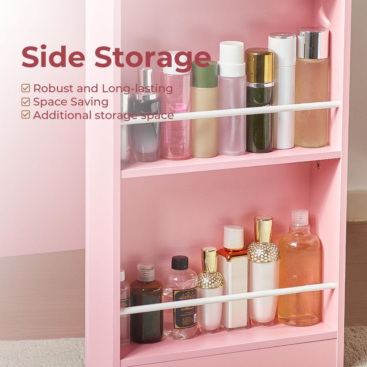 JanflyHome Small Vanity Desk with Flip Top Mirror, Modern Makeup Vanity Table with Power Outlet & Side Organizers, Dressing Table with Storage Compartment, Small Vanity Writing Desk for Bedroom, Pink JanflyHome