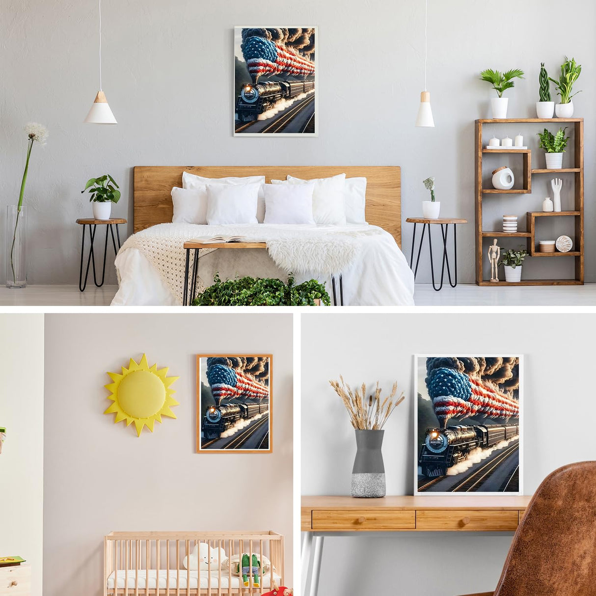 GDYEEH DIY 5D Steam Train Diamond Art Kits, Round Full Drill Sparkling American Flag Diamond Painting Picture, Train Diamond Painting Art Kits Craft for Adults Beginners, Home Wall Decor 12x16 inch GDYEEH