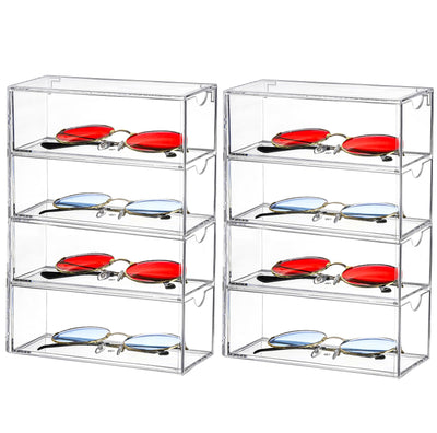 Nicunom 2 Pack Sunglasses Organizer Acrylic, Clear Eyeglasses Case with 4 Drawers, Eyewear Storage Display Case, Stackable Eyeglasses Holder for Women & Men Eyewear