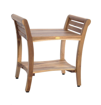 EcoDecors Symmetry 24 Inch Natural Color Waterproof Teak Wood Shower Bench Stool Seat Chair For Inside Shower Storage Shelf Provides Safety, Storage, and Organization For Bathroom Accessories