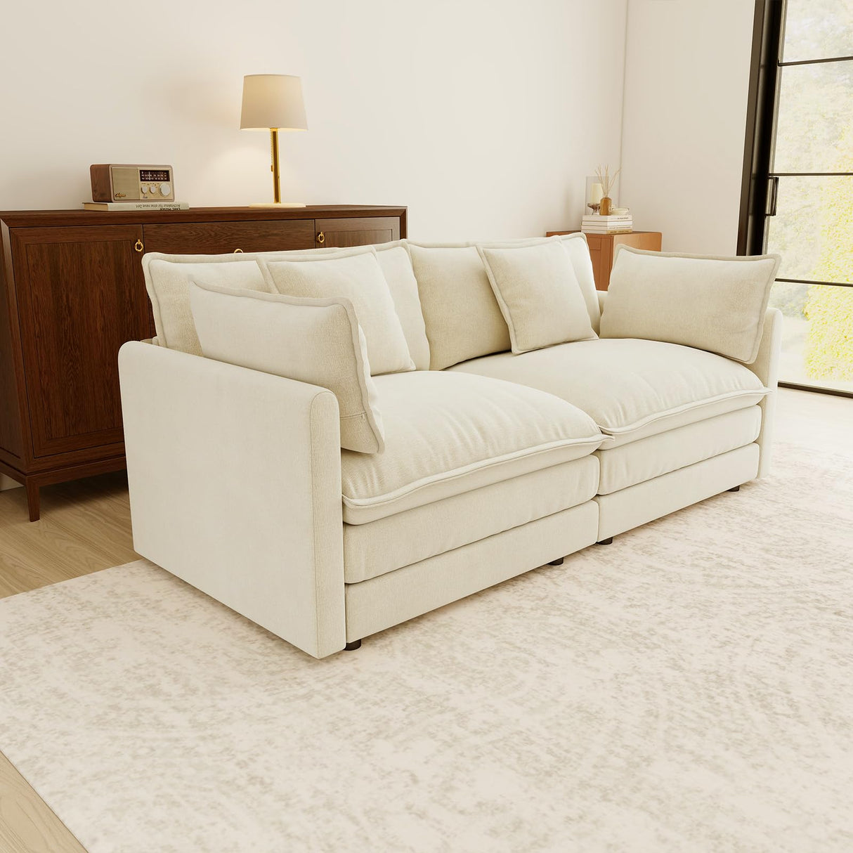 76.7” Oversized Beige White Loveseat Sofa, 2 Seater Large Sectional Couches for Living Room, Chenille Fabric Modular Sectional Sofa, Deep Seat Home Sofas Set, Love Seat Couches ZenNook