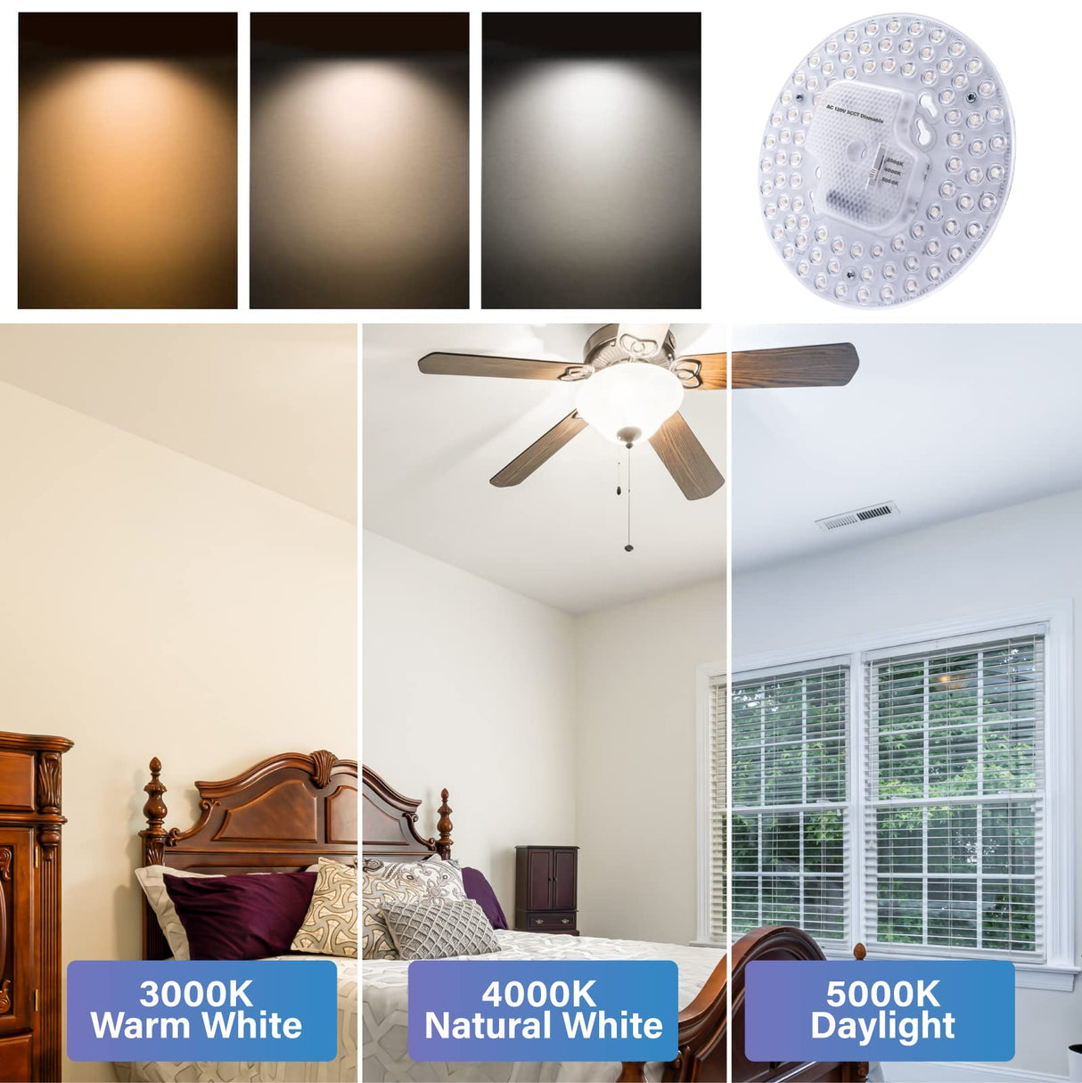 Lustaled 2Pack 36W LED Light Engine Retrofit Kit,6.69inch 3200LM 3CCT 3000K/4000K/5000K Dimmable Ceiling Fan Light Kits,AC 120-130V Ceiling Fan Light Replacement for Ceiling Flush Light Lustaled