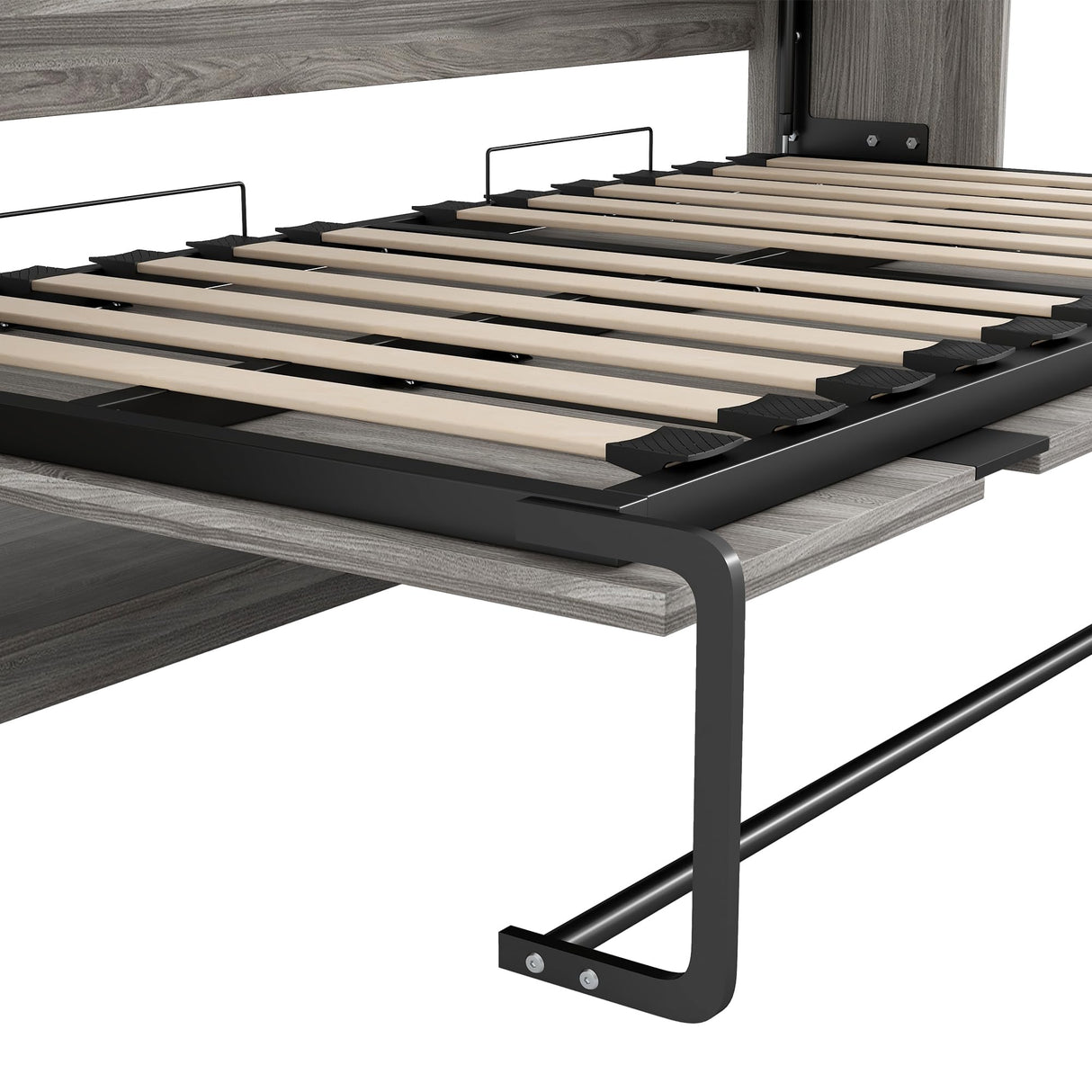 FAVSH Twin Size Murphy Bed with 3 Drawers and LED Light, Wooden Wall Beds can be Folded into a Cabinet,Space-Saving Hidden-Bed,Grey FAVSH