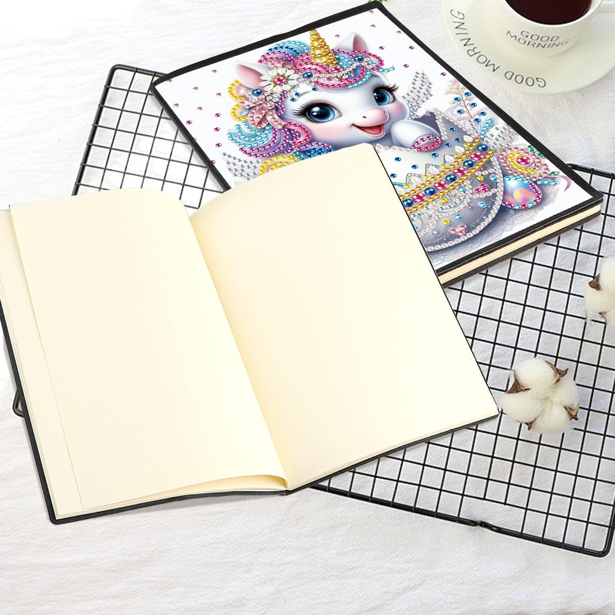JISHSHAY Diamond Art Notebook Journal Diamond Painting Note Book Gem Art Sketchbook Gem Painting Diary Mosaic Kits for Adults Blank Notebook with Special Shaped 14.5×21cm/5.7×8.26in Unicorn JISHSHAY