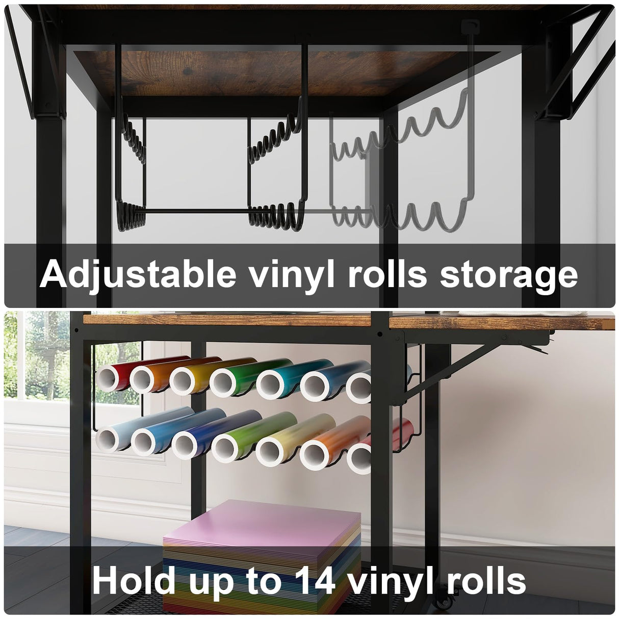 PUNCIA Movable Heat Press Table with Vinyl Roll Holder Table for Heat Press with Folding Shelf DIY Sublimation Transfer Machine Workbench with Storage Rolling Craft Table Heat Press Cart with Wheels PUNCIA