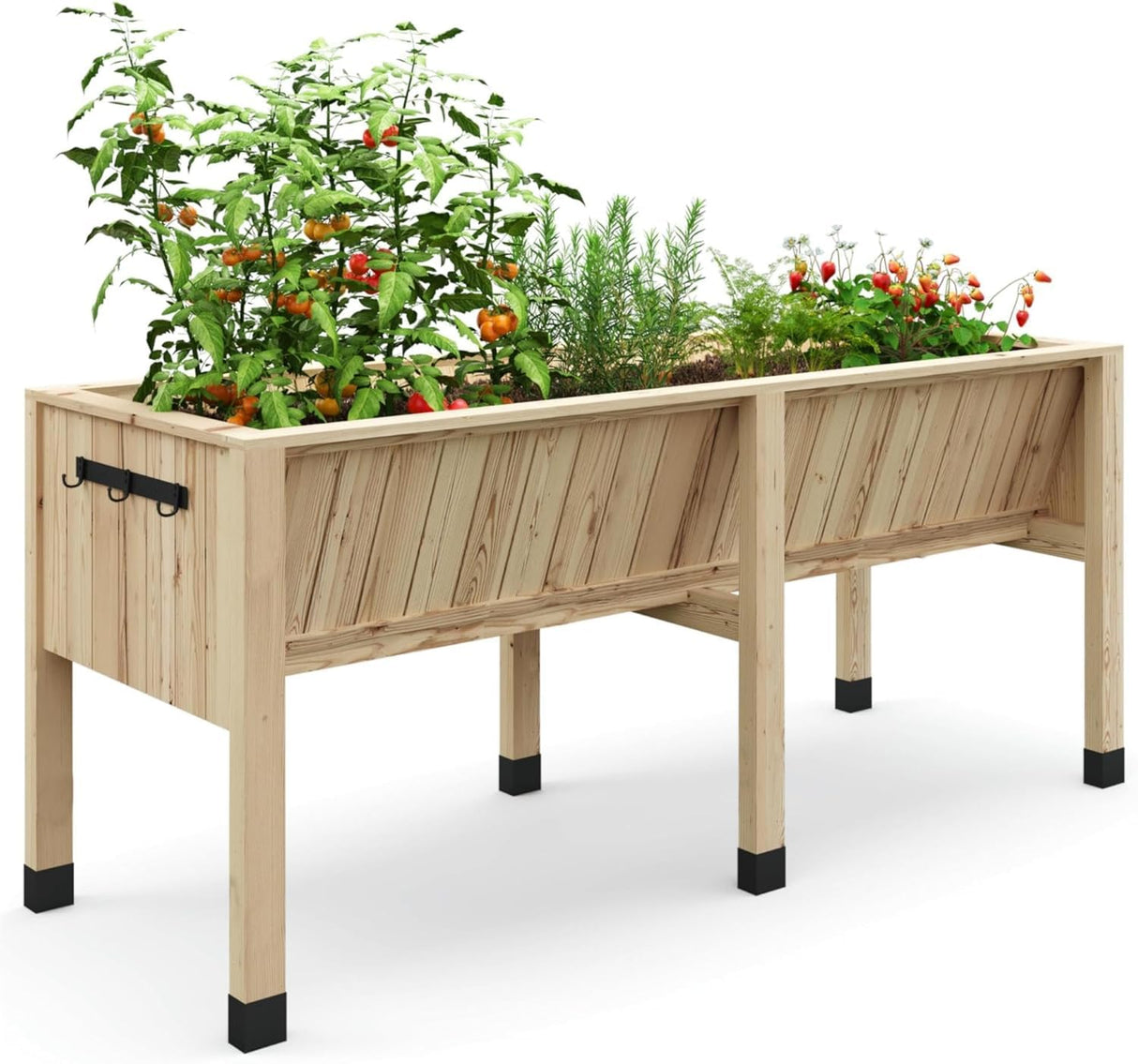 KYBOLT 45x23x30 Inch Raised Garden Bed with Legs, 13.7In Depth Wooden Planter Box for Outdoor Growing Vegetables and Herbs, Elevated Garden Bed with Hooks for Backyard, Patio, Balcony KYBOLT