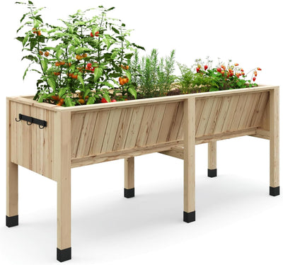 KYBOLT 45x23x30 Inch Raised Garden Bed with Legs, 13.7In Depth Wooden Planter Box for Outdoor Growing Vegetables and Herbs, Elevated Garden Bed with Hooks for Backyard, Patio, Balcony