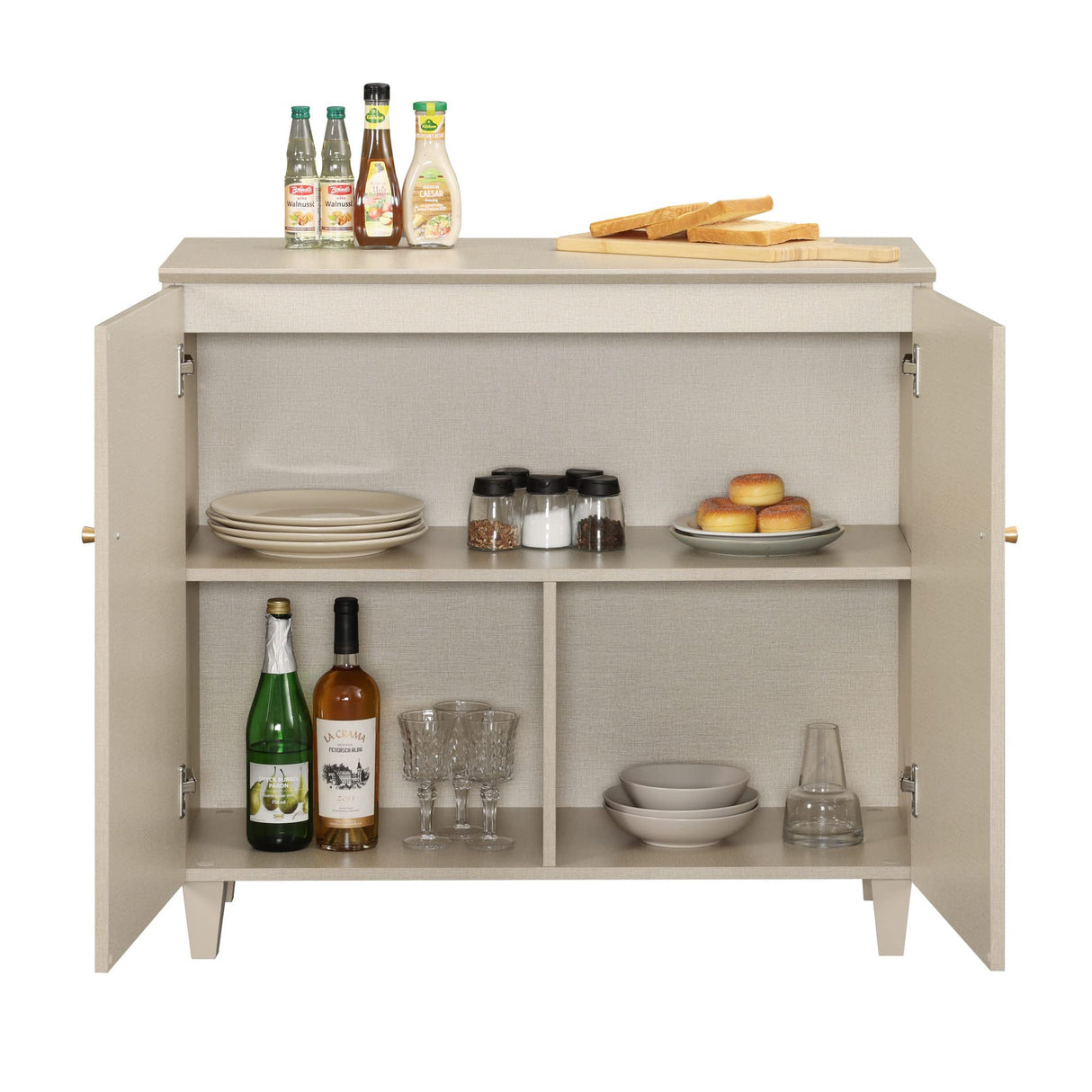 WAMPAT Buffet Cabinets Sideboards, 70.8" Wood Credenza Console Tables with 4 Doors, Set of 2 Kitchen Storage Cabinets with 6 Compartments & Solid Wood Legs for Living Room, Hallway, Beige, 1 Pack WAMPAT