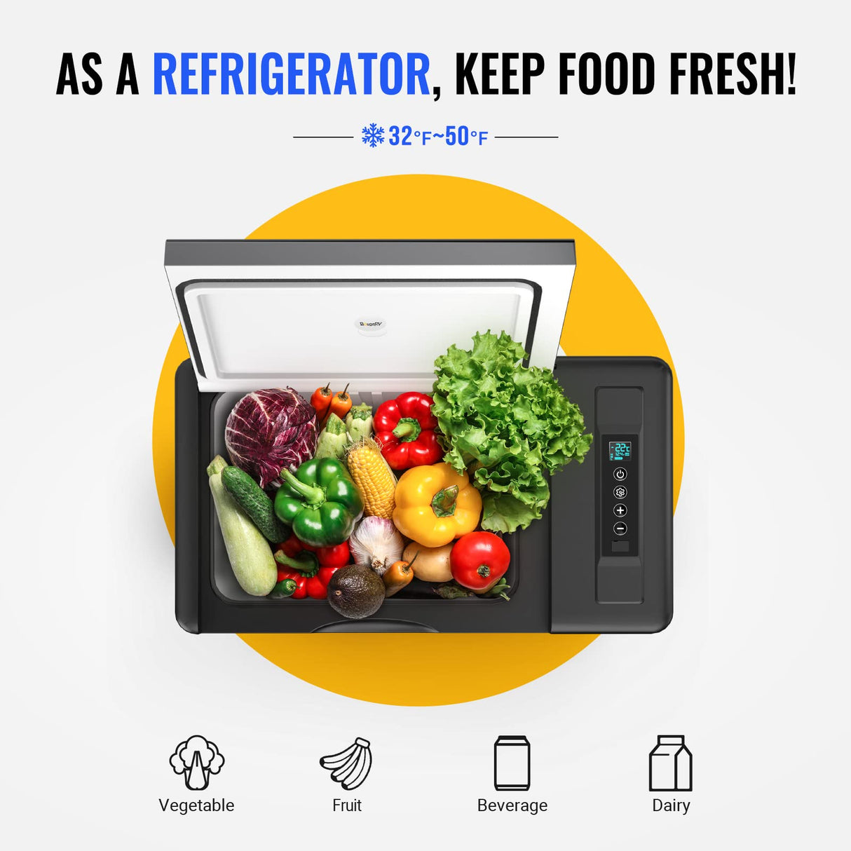 BougeRV 12 Volt Refrigerator 12V Car Fridge 23 Quart Portable Freezer Compressor Cooler 12/24V DC 110~240V AC for Truck Van RV SUV Boat Travel Camping Road Trips Tailgating -7℉~50℉ (Black) BougeRV