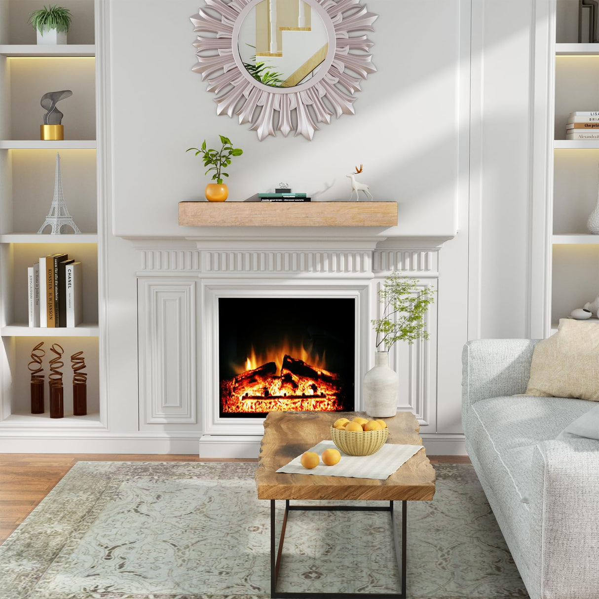 ROOMTEC Fireplace Mantel,48" Wood Floating Fireplace Shelves,Wall Mounted Wooden Display Shelving,Handcrafted Wood Brack,Natural Mantels Over Fireplace | 48" x 8" x 5"-Aged Oak ROOMTEC