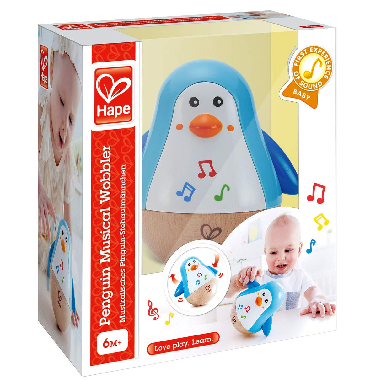 Hape Penguin Musical Wobbler | Colorful Wobbling Melody Penguin, Roly Poly Toy for Kids 6 Months+, Multicolor, 5'' x 2'' (E0331) , Blue Hape