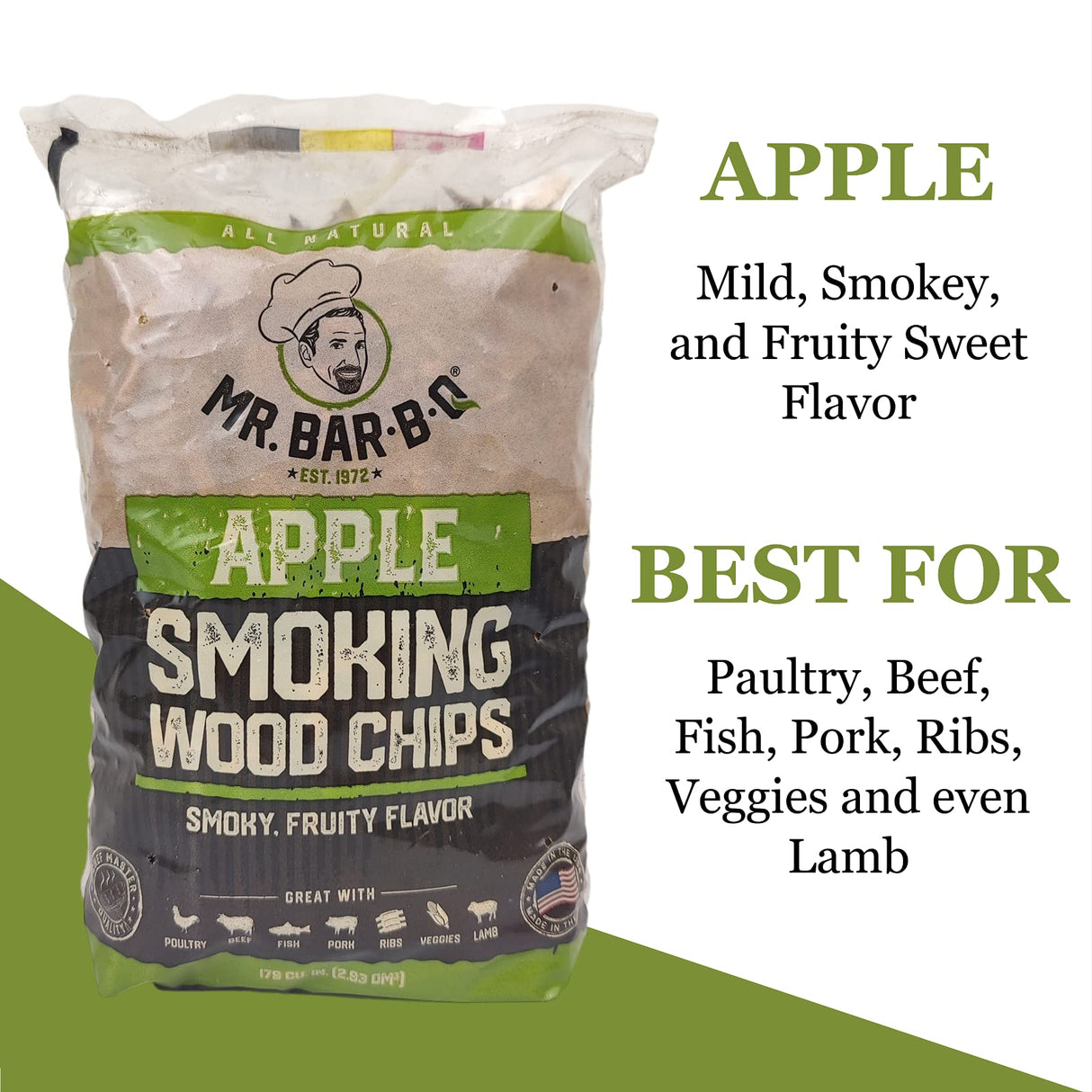 Wood Smoker Chips Bundle of 3 Flavors - Apple, Mesquite & Hickory Wood Chip for Smokers, Can be Use on Gas, Charcoal Grill, Smoke Wood Chips for Grilling, BBQ & Camping by Mr. Bar-B-Q(3 x 1.6 Lb Bags) Mr. Bar-B-Q