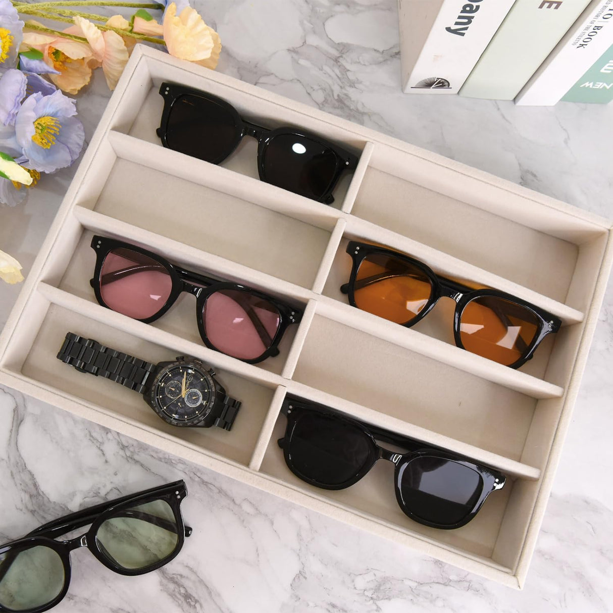 JETEHO 2 Pack Sunglasses Drawer Organizer - Glasses Tray Holder for Jewelry Watch JETEHO