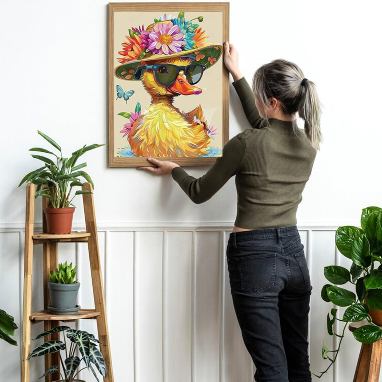 HMDIIMGE 5D Flower Yellow Duck Diamond Art Kits, Crystal Full Round Gemstone Diamond Painting Kits, for Adults Beginners, for Wall Decor Bedroom Decor Or As Gifts 12x16 Inch HMDIIMGE