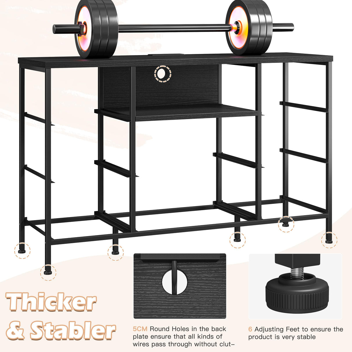 Black Dresser TV Stand for 55'' with LED Lights & Charging Station, Dresser for Bedroom with 8 Drawer, Chest of Drawers with Open Shelves, 6 Adjustable Feet, Hallway, Entryway, Closet EnHomee