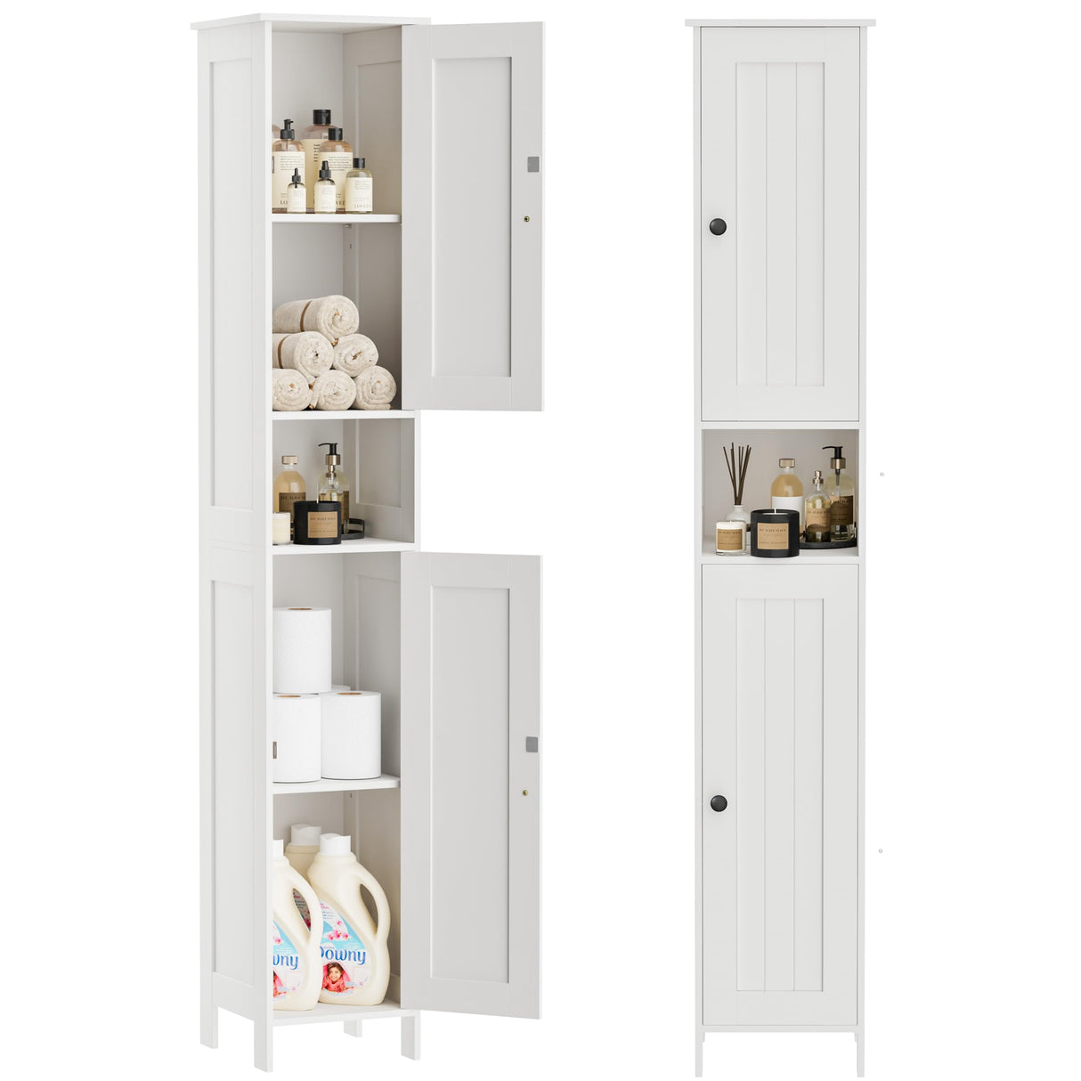 Homleke Tall Bathroom Storage Cabinet with 2 Doors, 67"H Narrow Storage Cabinet with Adjustable Shelves& Anti-Tip Design, Reversible Door Installation, Easy Assembly, 11.8 x 11.8 x 66.9 Inches, White Homleke