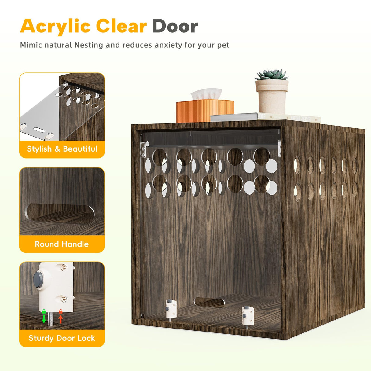 Dog Crate Furniture, SAUCE ZHAN Dog Kennel with Cushion for Small/Medium Dogs, End Side Table Wooden Crate for Pets Indoor, Brown SAUCE ZHAN