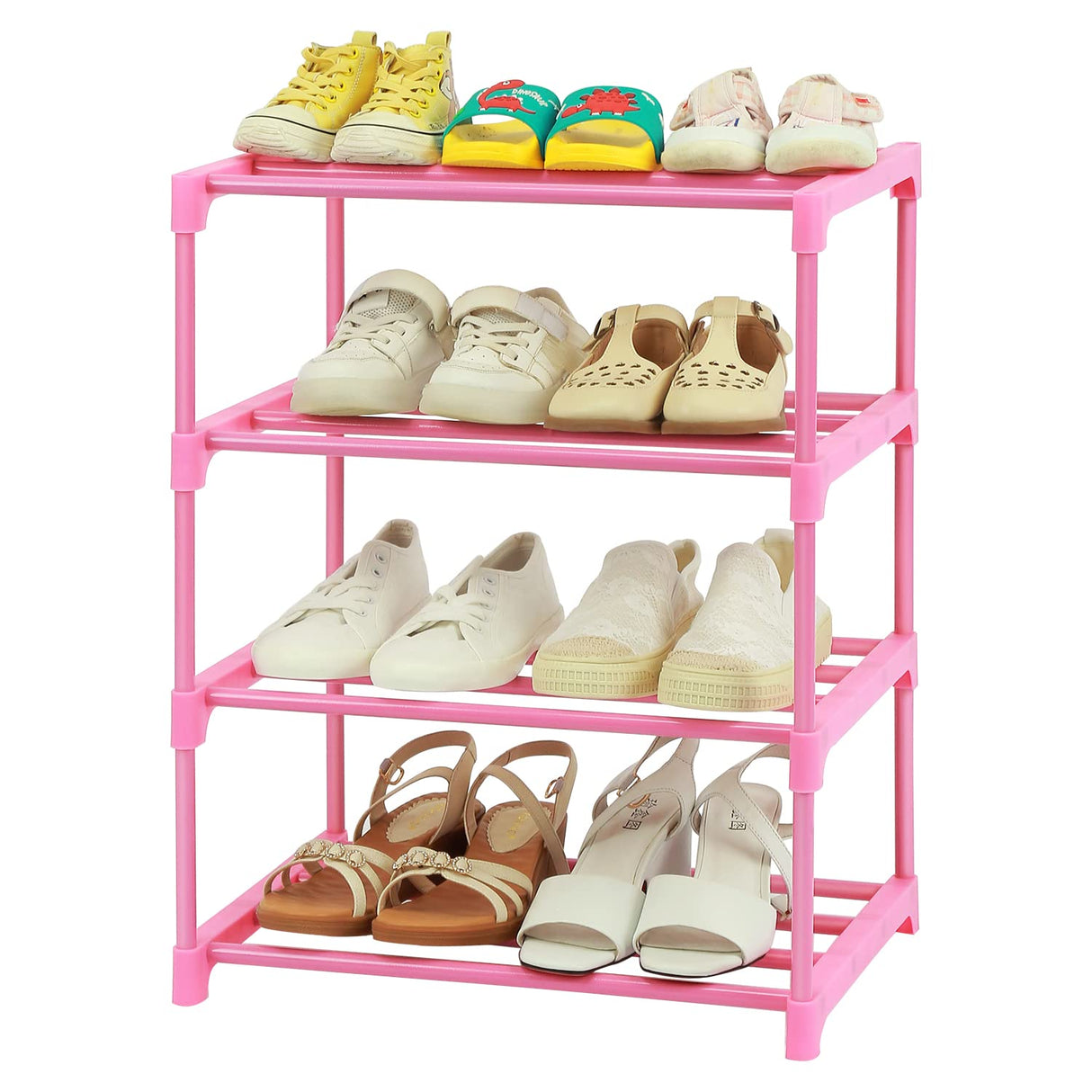 HITHIM 4-Tier Free Standing Shoe Racks for 6-8 Pairs Shoe Storage,Kids Shoe Racks for Small Place,Lightweight Stackable Shoe Shelf Organizer for Entryway, Doorway and Closet,Pink HITHIM