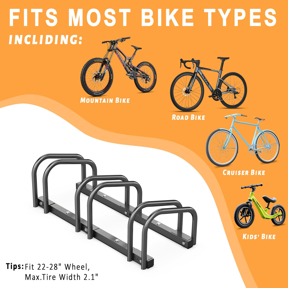 Ultrawall Bike Storage Rack for Garage, 3 Bikes Floor Bike Stand, Bicycle Parking Stand Rack for Indoor/Outdoor, Fit 22-28" Wheel Tire Width 2.1" Ultrawall