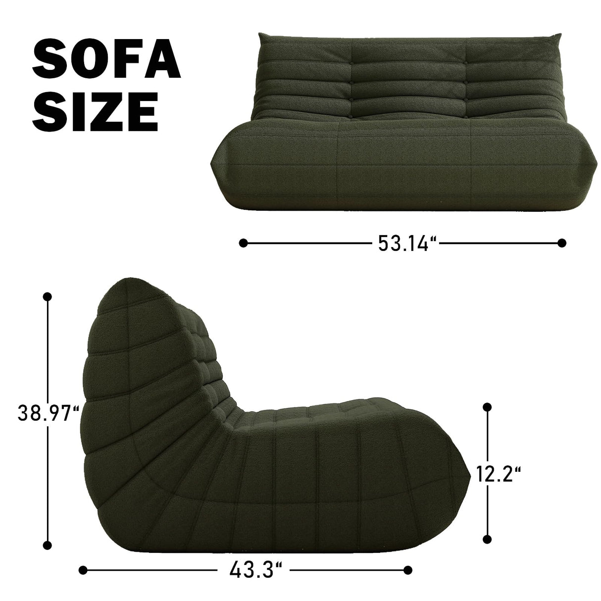 Bean Bag Chair, Loveseat Fireside Chair Bean Bag Sofa Large Bean Bag Chair for Adults, 2 Seater Bean Bag Chairs for Teens with High Density Comfortable Foam, Bean Bag for Living Room, Bedroom (Green) YVDNHP