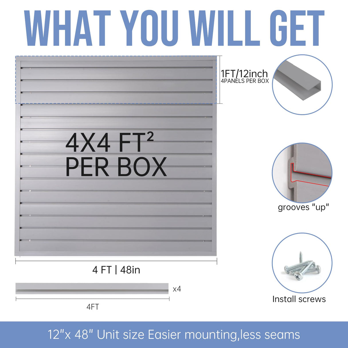 Slatwall Panels Garage Slat Wall Storage Systems 4'x4', Slat Wall Paneling Garage Wall Organizer, Grey Slat Board PVC Wall Panels Slatwall Displays Garage Tool Organizer Wall Mount Ladder Bike Rack HODURWALL