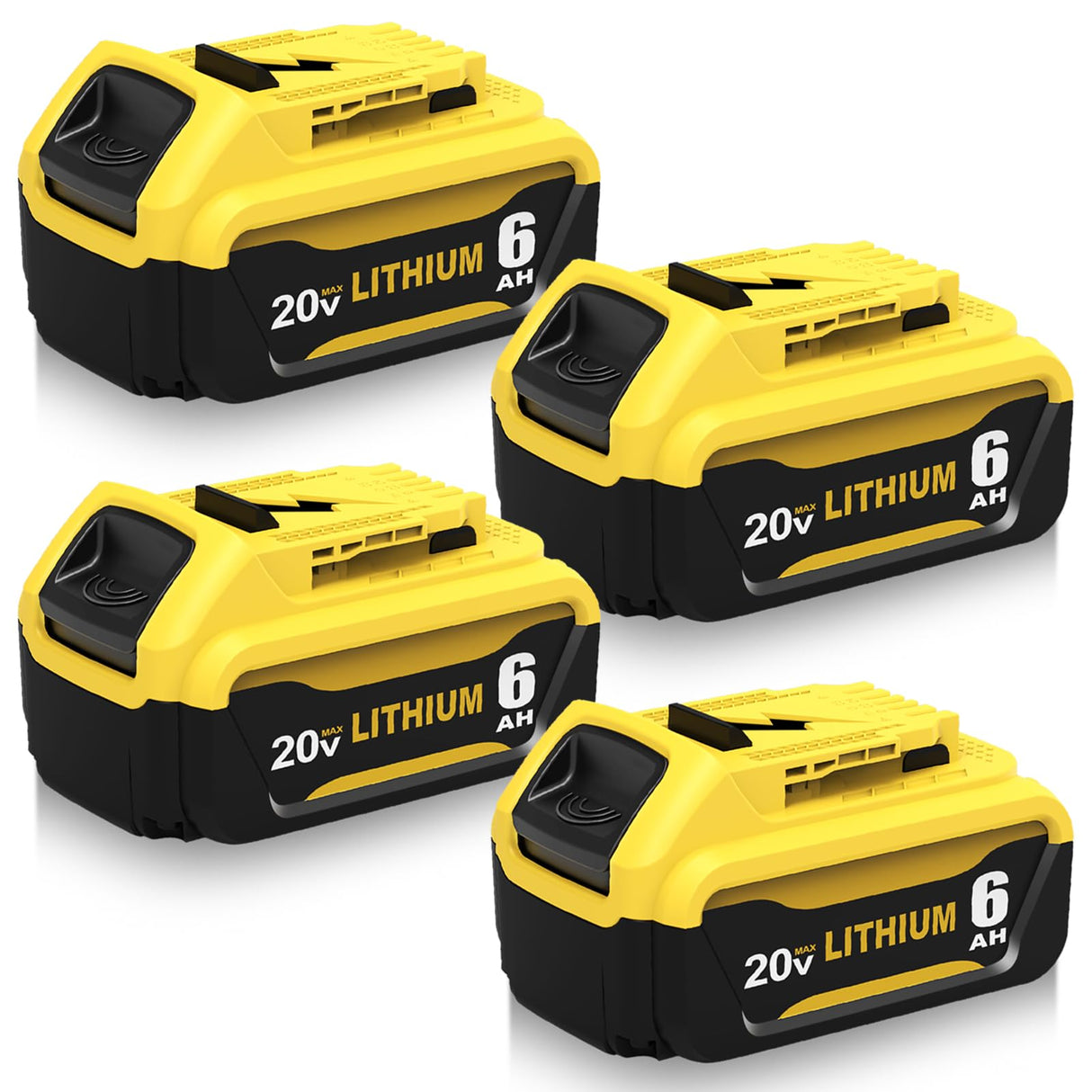 4Packs 6.0Ah Replacement for Dewalt 20v Max Battery Compatible with Dewalt 20 Volt Battery Lithium Compatible with Dewalt Battery 20v DCB201 DCB203 DCB207 DCB205 DCB204 DCB206 Cordless Tools (Yellow) Eagglew