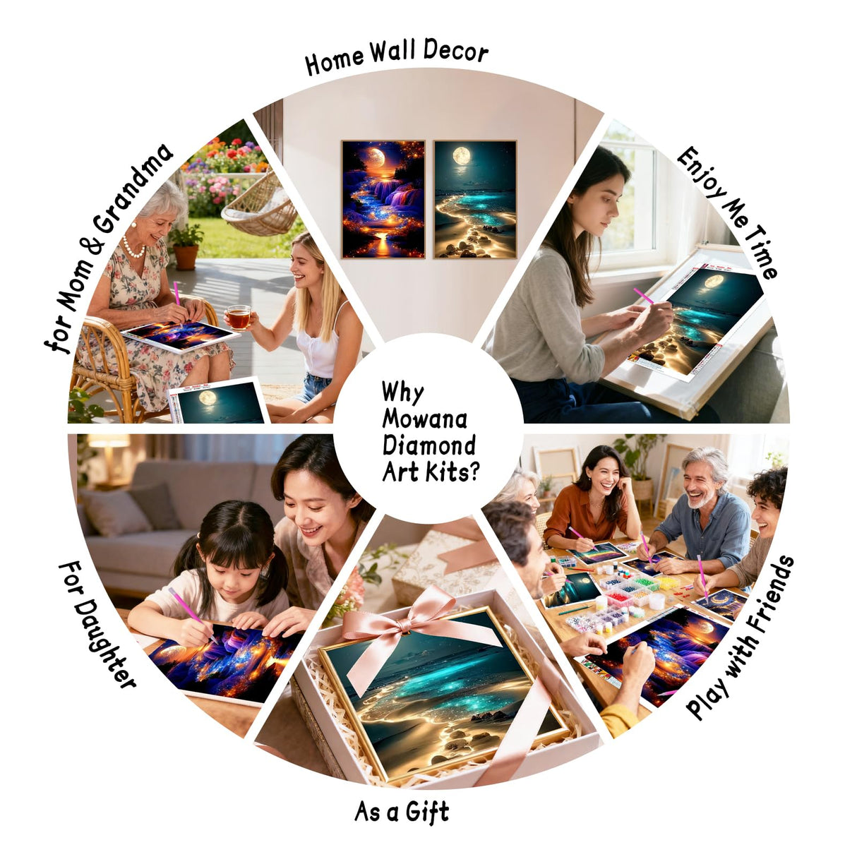 Mowana 2 Pack Moon Beach Diamond Art Kits for Adults – Moonlight Diamond Painting on Canvas, Landscape & Moonwaterfall Relaxing 5D DIY Diamond Art Painting Kit Wall Decor 12x16inch Mowana