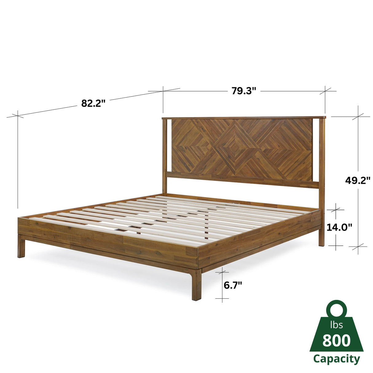 Ethan King Platform Bed Frame with Headboard - Stylish Acacia Wood in Rustic Dark Brown Finish Bme