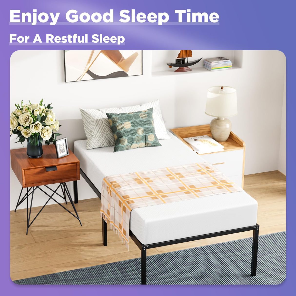 PayLessHere 18 Inch High Metal Platform Bed Frame with Maximum Storage Space Under The Heavy Duty Bed Frame No Box Spring Needed Noise-Free Easy Assembly (Twin) PayLessHere