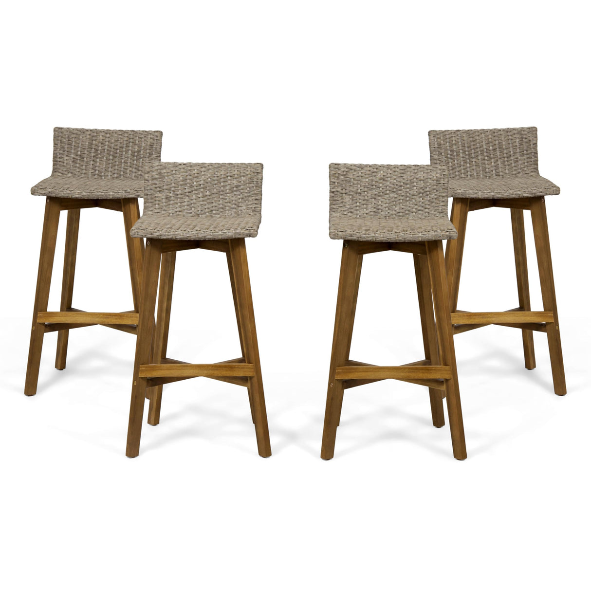 Christopher Knight Home La Brea Outdoor Acacia Wood and Wicker Barstools (Set of 4), Light Brown and Teak Christopher Knight Home