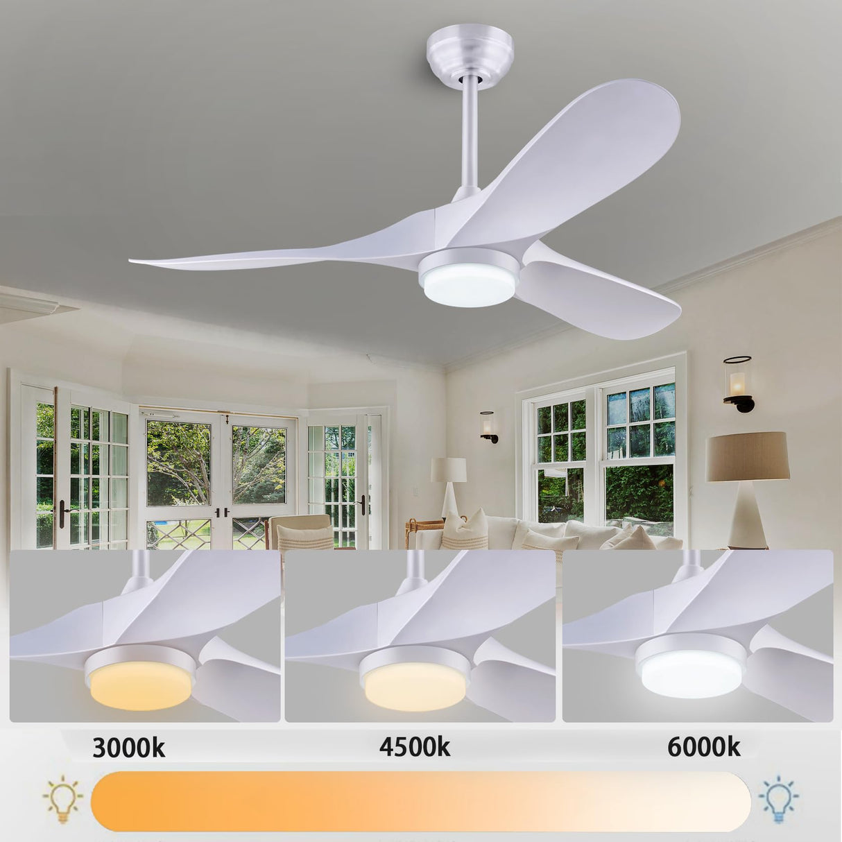 QUTWOB 36" Ceiling Fans with Light and Remote Controll, Reversible DC Motor Indoor/Outdoor 3 Blade Modern Ceiling Fan for Kids Room, Bedroom and Living Room (White) QUTWOB