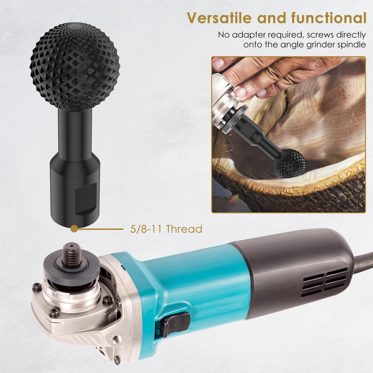GLMFAN Sphere Rotary Burr w 5/8-11 Threads for 4 1/2 and 5 In Angle Grinder Carbon Steel Ball Gouge Angle Grinder Attachments Power Carving Tools for Wood Carving Grinding Polishing Engraving (Black) GLMFAN