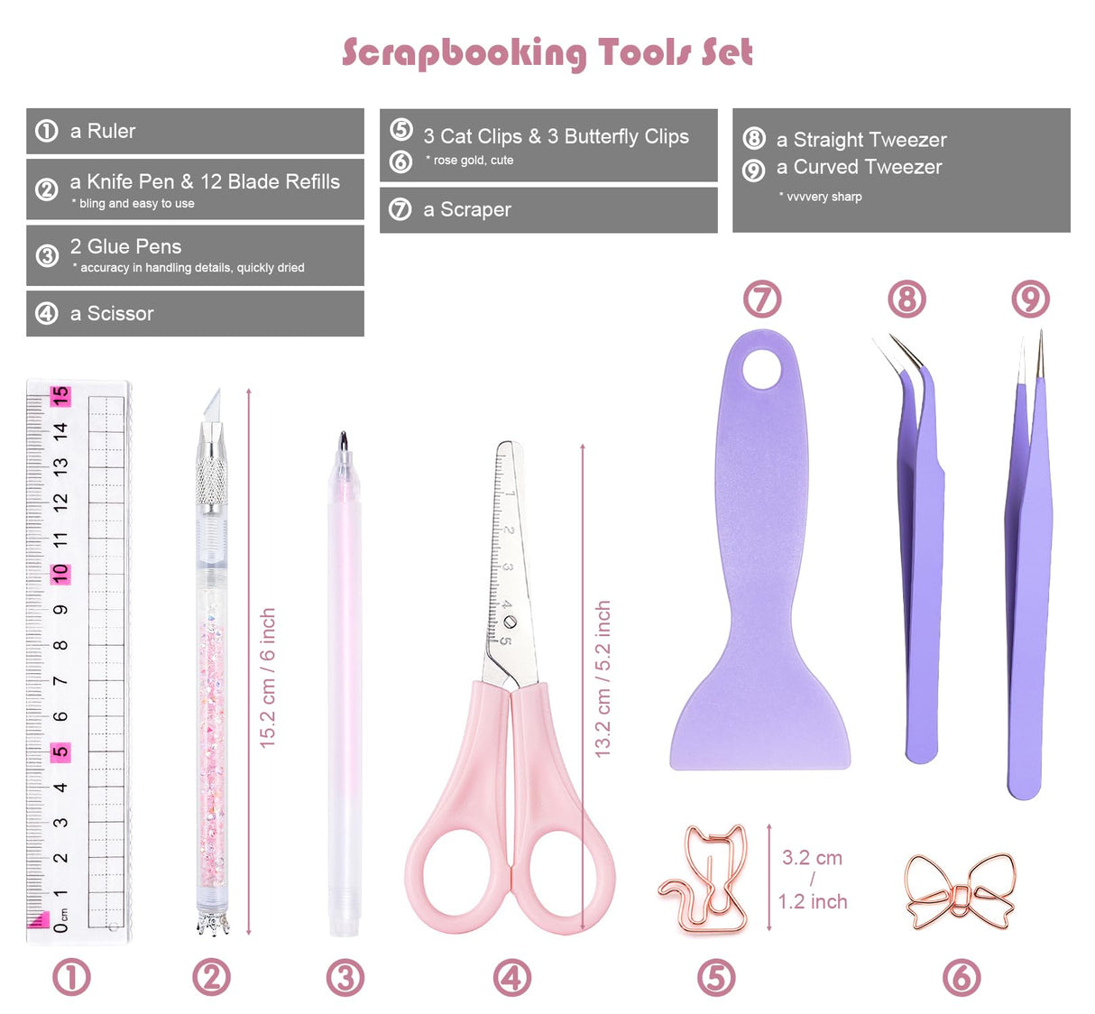 Arvakr Scrapbooking Tools, Scrapbook Supplies with Sticker Tweezers, Glue Pen for Crafting, Card Making, Sticker Cutter, Paper Craft Arvakr