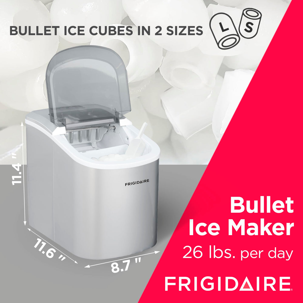 FRIGIDAIRE EFIC189-Silver Compact Ice Maker, 26 lb per Day, Silver Frigidaire