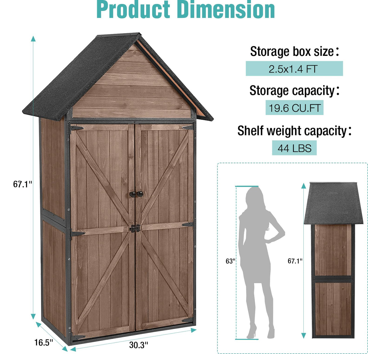 Sheds Outdoor Storage,Garden Shed with Metal Frame Structure and Adjustable Shelves,Large Capacity Storage Tool Cabinet Box for Backyard Garden Patio Lawn (Dark Brown) Suumerpety