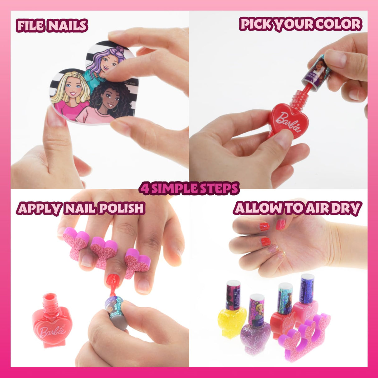 Townley Girl Barbie Movie 18 Piece Set Kids Water-Based Nail Polish Set, Includes Nail Polish, Nail Gems, Nail File for Age 3+, Parties Birthday Townley Girl