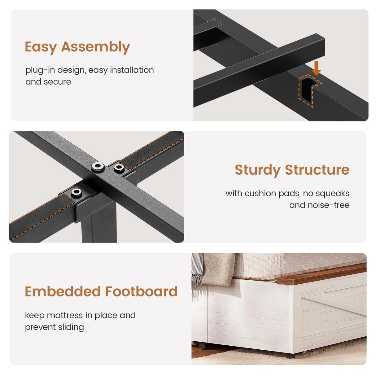 VIAGDO Queen Bed Frame with 6 Drawers, Farmhouse Bed Frame with Barn Door Headboard and Storage, Wood Platform Bed Frame Queen Size with Charging Station and LED Lights, No Box Spring Needed, White VIAGDO