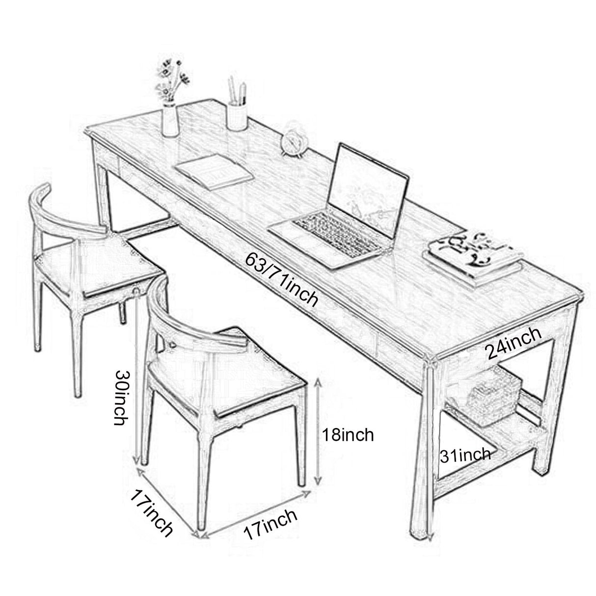 SUZEPER Extra Large Two Person Office Desk,Wooden Double Computer Desk with 2 Drawers and Storage Shelves, Study Writing Table for Home Office Workstation(63" L x 24" W, F) SUZEPER