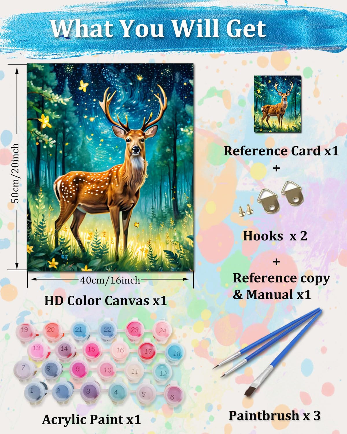 TOCARE Deer Paint by Numbers Kit for Adults,Starry Night Deer Adult Paint by Numbers Canvas,Adults' Paint-by-Number Kits for Animals Lovers 16x20inch (Without Framed) TOCARE