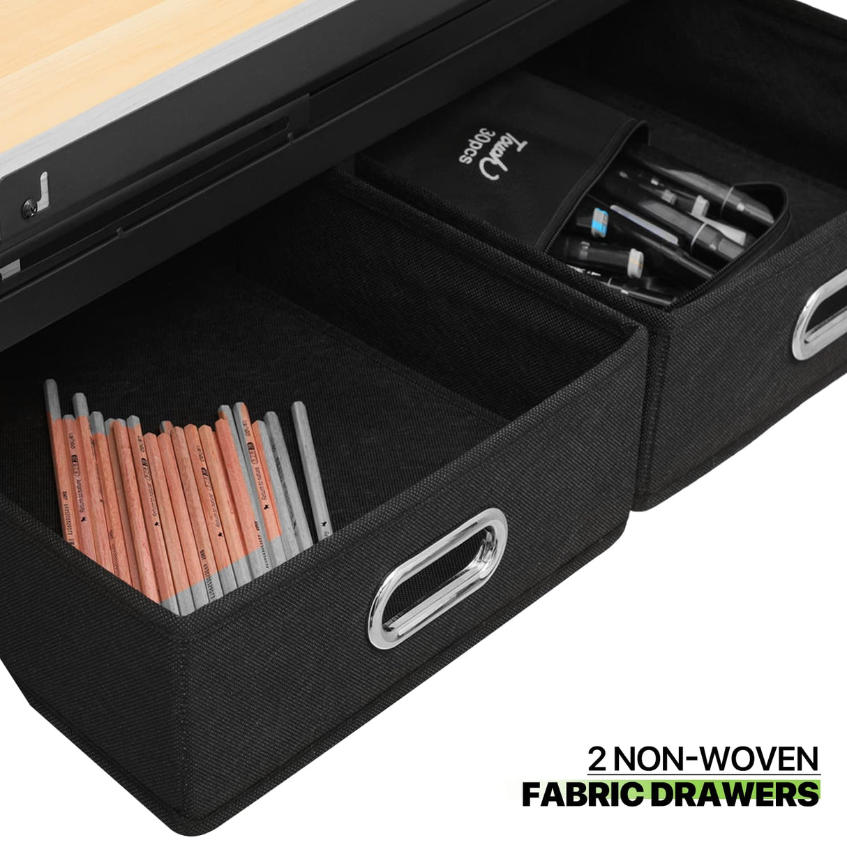 Magshion Drafting Table Set Adjustable Height Artist Desk with Tilting Wooden Tabletop and Sliding Desktop, Multifunctional Art Desk with Stool and 2 Storage Drawers for Home Office School (Natural) Magshion