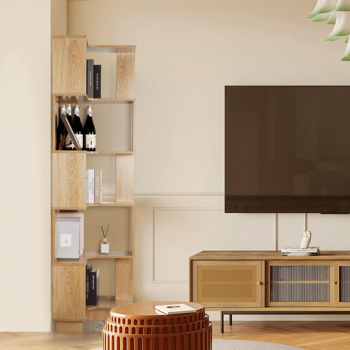 Modern 5-Tier Corner Bookshelf by tonchean - 69" Tall Free-Standing Wooden Storage Solution for Home & Office tonchean