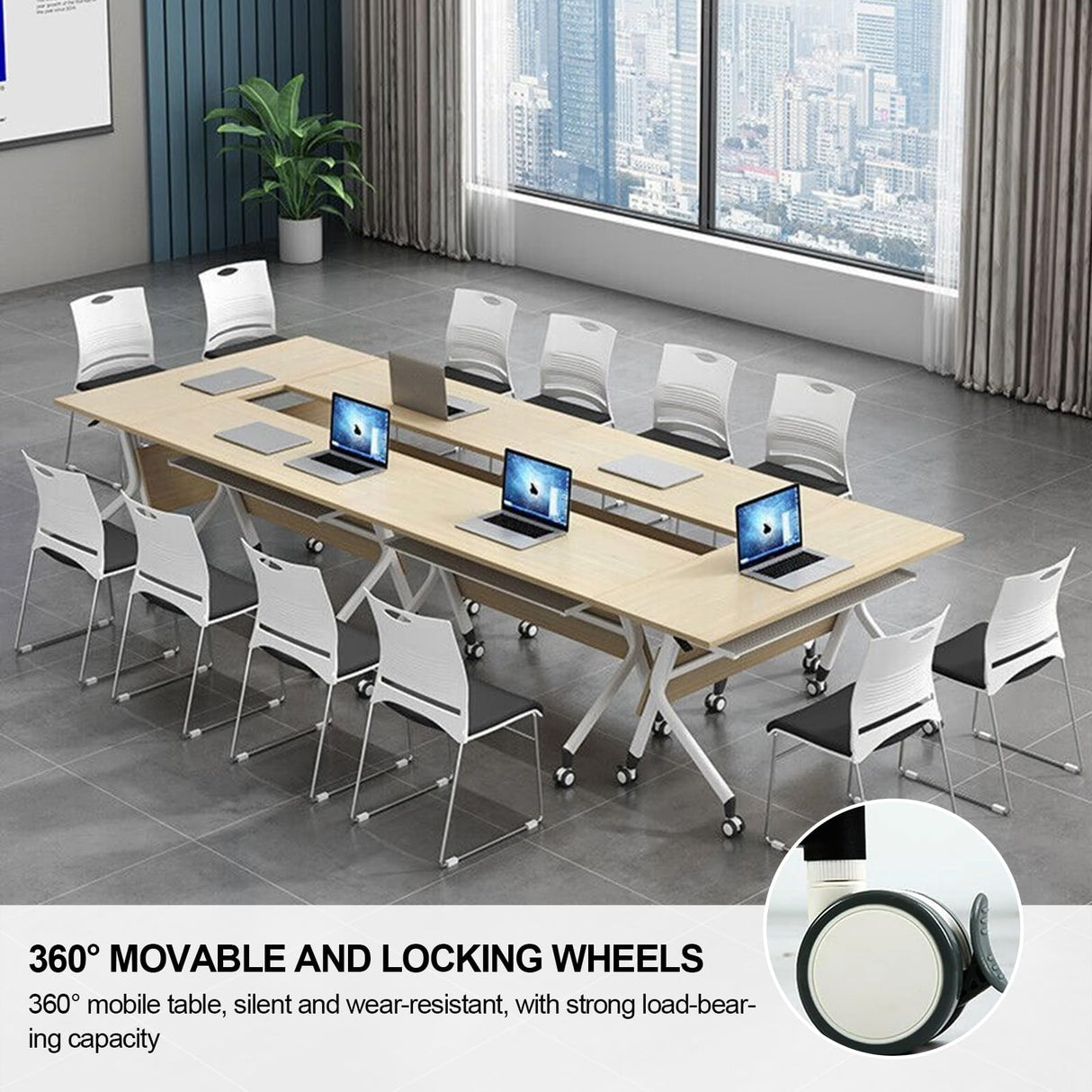 6pcs Folding Conference Room Table, 4.6 FT Mobile Conference Room Table Classroom Tables with Wheels Folding Training Table for Office Classroom Meeting Training (6PCS 55" L) robwibw