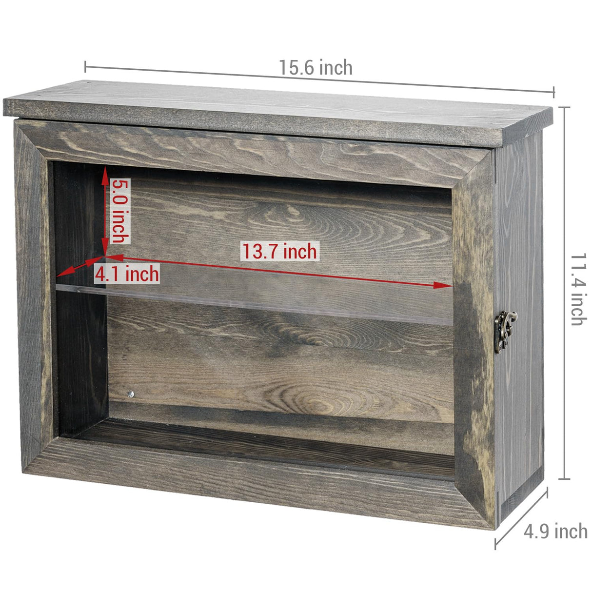 MyGift 15 x 11 inch Wall Mounted Vintage Gray Solid Wood Display Case, Hanging Shadow Box with Clear Viewing Panel on Hinged Door, Metal Latch and MyGift
