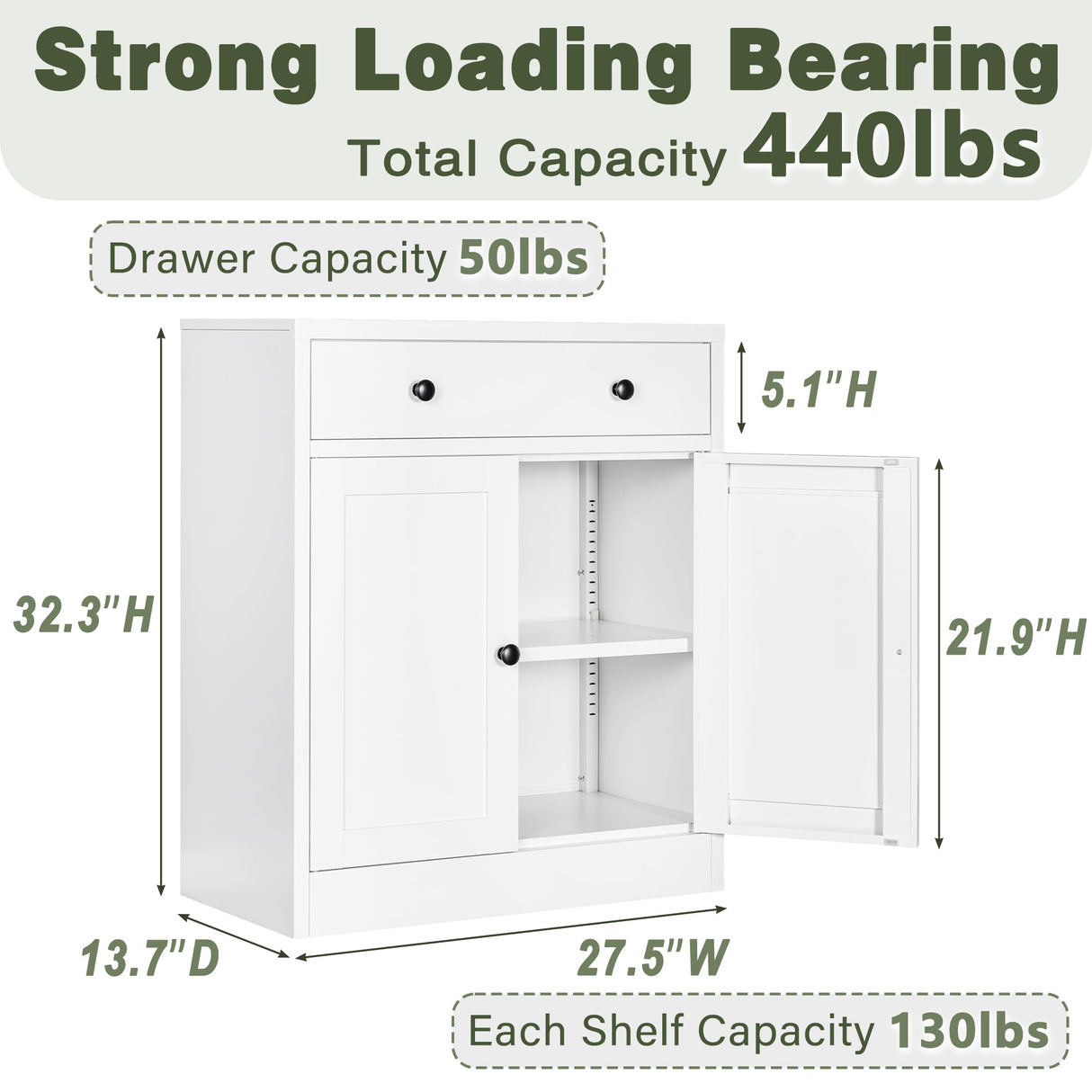 CJF Buffet Storage Cabinet, Storage Cabinet with Drawer & Adjustable Shelf, Metal Sideboard Kitchen Storage Cabinet for Coffee Bar, Bathroom, Living Room, Entryway, Home Office, Natural, Pantry CJF