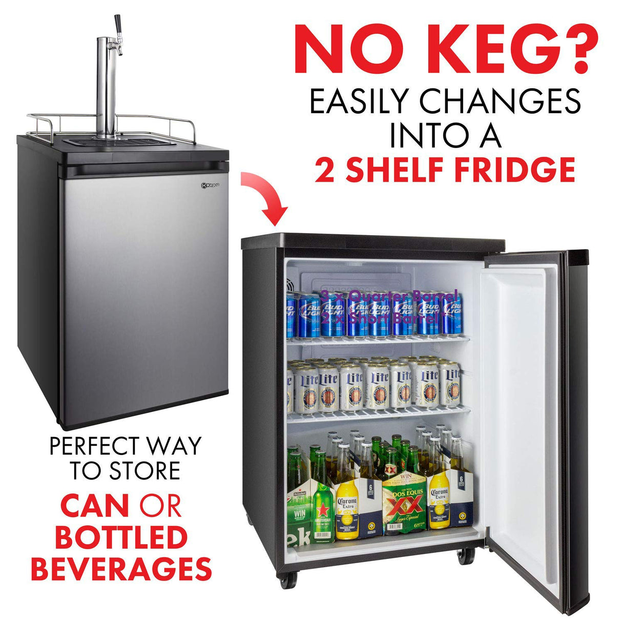 Kegco Kegerator Full Size Keg Refrigerator - Single Faucet - D System, Stainless Steel Kegco