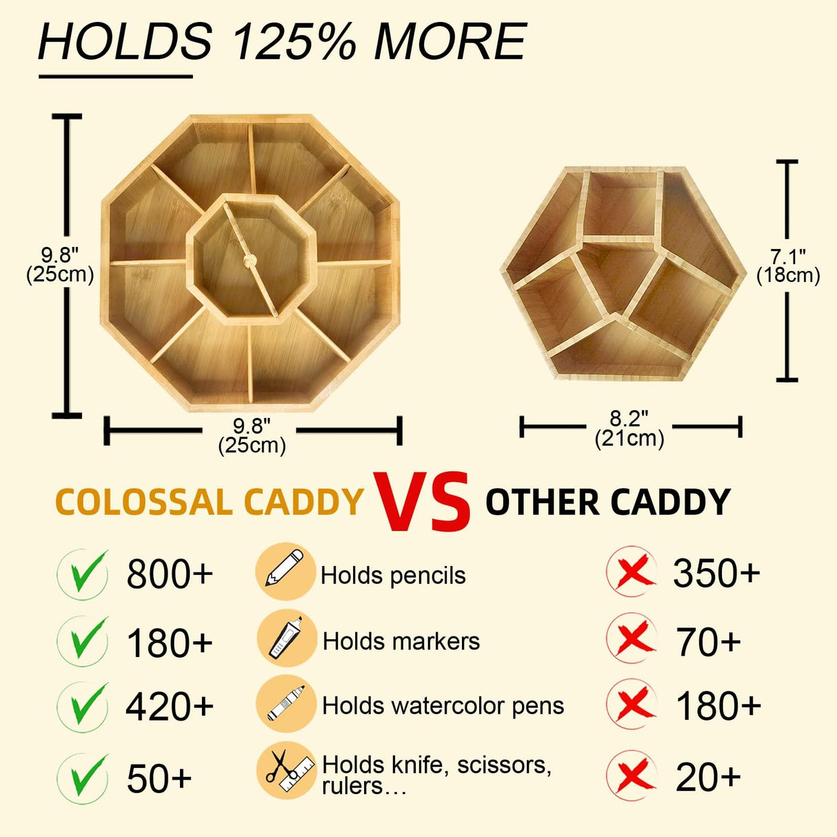 walowalo Bamboo Rotating Art Supply Organizer Holds 800+ Pencils Spinning Crayon Marker Pen Holder for Desk Brush Storage for Office School Classroom Organization Stationary (Larger Version) walowalo