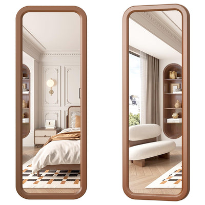 LVSOMT 63"×18” Wooden Full Length Mirror, Full Body Mirror, Standing Floor Mirror, Solid Wood Frame, Stand Up or Wall-Mounted, Dressing Mirror for Bedroom, Rustic Mirror, Walnut