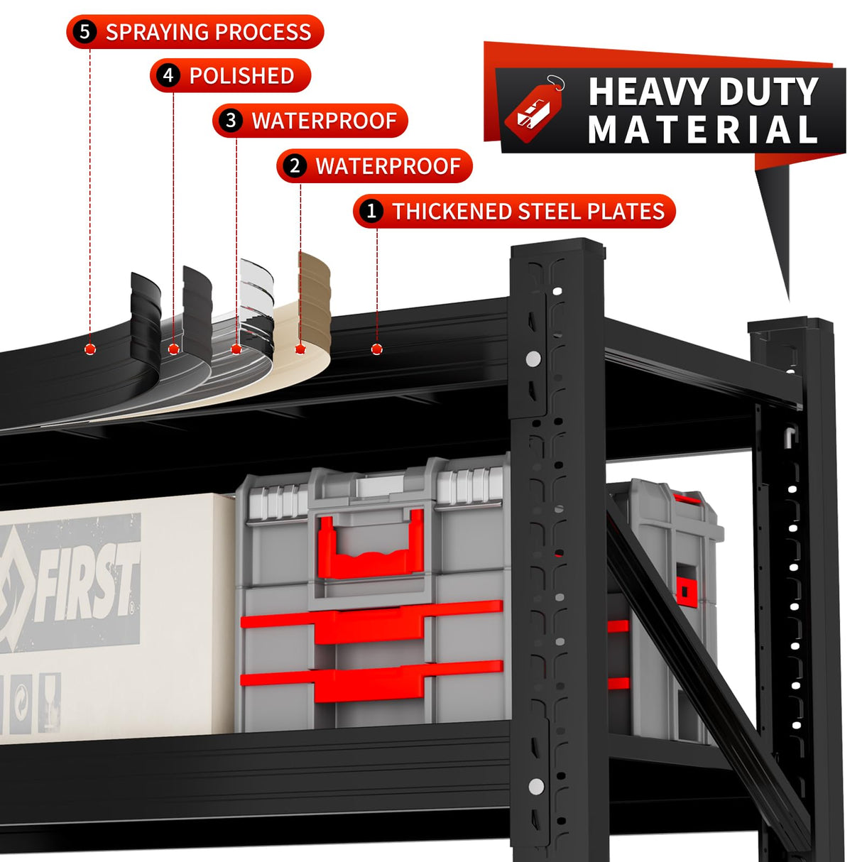 Kobito 5000LBS Storage Shelves, 59" W Garage Shelving Heavy Duty Adjustable Shelving Units, 4 Tier Metal Garage Shelves Industrial Shelving for Garage, Warehouses, Basement, Black Kobito