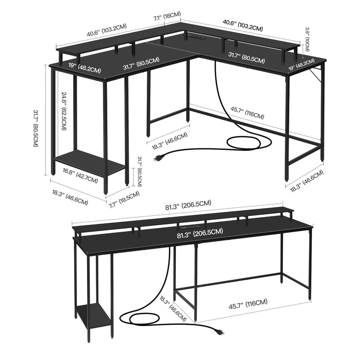 Panana 53.5" L Shaped Computer Desk Gaming Desk with LED Lights and Power Outlets, Reversible L Shaped Corner Desk with Monitor Stand, Home Office Desk with Shelf and USB Port (Black) Panana
