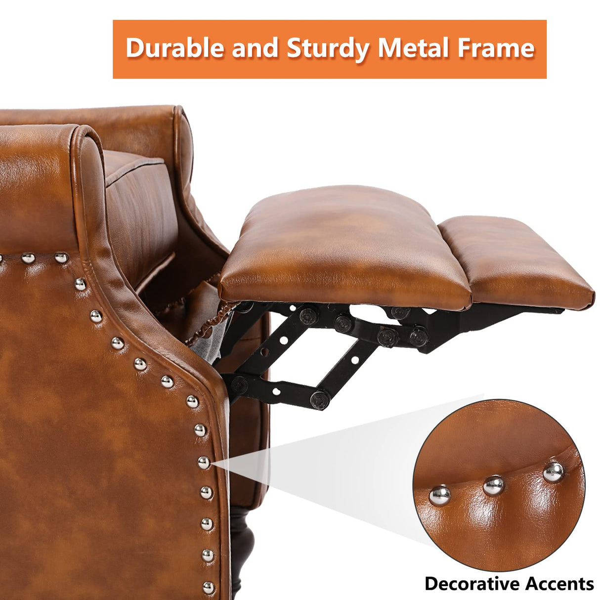 VUYUYU Wingback Recliner Chair, Push Back Arm Chair with Heat and Massage, PU Leather Single Sofa for Home, Living Room, Office, Bedroom(Cognac Brown,Set of 2) VUYUYU